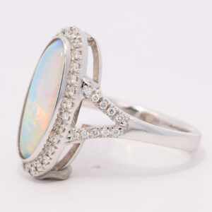 White Gold Blue Green Yellow Orange Purple Solid Australian Crystal Opal and Diamond Engagement Ring