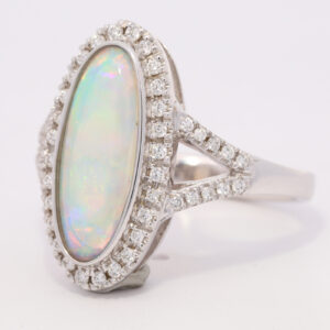 White Gold Blue Green Yellow Orange Purple Solid Australian Crystal Opal and Diamond Engagement Ring
