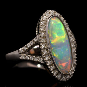 White Gold Blue Green Yellow Orange Purple Solid Australian Crystal Opal and Diamond Engagement Ring