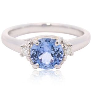 White Gold Ceylon Blue Sapphire and Diamond Engagement Ring