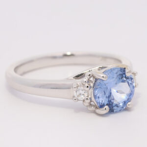 White Gold Ceylon Blue Sapphire and Diamond Engagement Ring