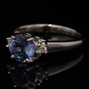 White Gold Ceylon Blue Sapphire and Diamond Engagement Ring