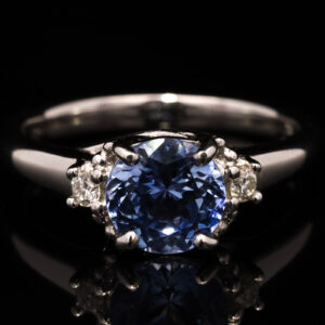 White Gold Ceylon Blue Sapphire and Diamond Engagement Ring