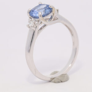 White Gold Ceylon Blue Sapphire and Diamond Engagement Ring