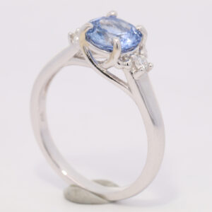 White Gold Ceylon Blue Sapphire and Diamond Engagement Ring