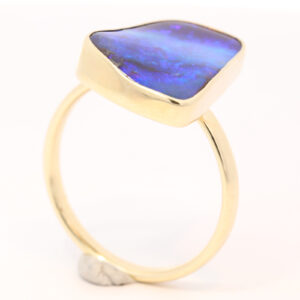 Yellow Gold Blue Purple Solid Australian Boulder Opal Engagement Ring