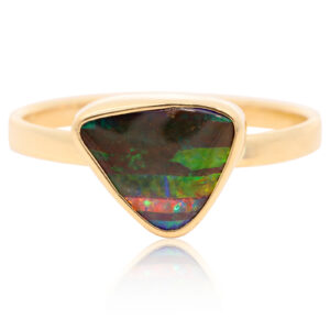 Yellow Gold Blue Green Yellow Orange Red Solid Australian Boulder Opal Engagement Ring