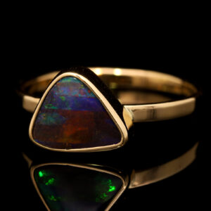 Yellow Gold Blue Green Yellow Orange Red Solid Australian Boulder Opal Engagement Ring
