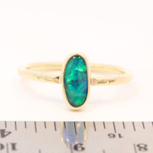 Yellow Gold Blue Green Solid Australian Black Opal Engagement Ring