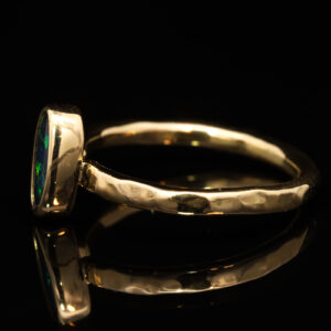 Yellow Gold Blue Green Solid Australian Black Opal Engagement Ring