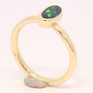 Yellow Gold Blue Green Solid Australian Black Opal Engagement Ring