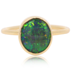 Yellow Gold Blue Green Yellow Solid Australian Black Opal Engagement Ring