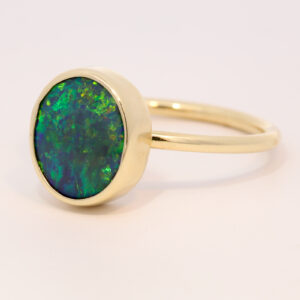 Yellow Gold Blue Green Yellow Solid Australian Black Opal Engagement Ring