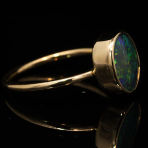 Yellow Gold Blue Green Yellow Solid Australian Black Opal Engagement Ring