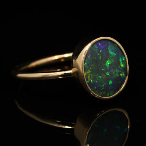 Yellow Gold Blue Green Yellow Solid Australian Black Opal Engagement Ring