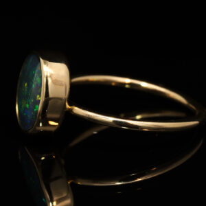 Yellow Gold Blue Green Yellow Solid Australian Black Opal Engagement Ring