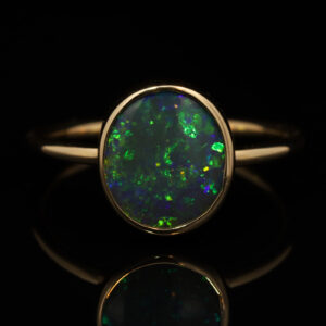 Yellow Gold Blue Green Yellow Solid Australian Black Opal Engagement Ring