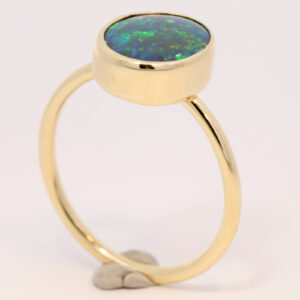 Yellow Gold Blue Green Yellow Solid Australian Black Opal Engagement Ring