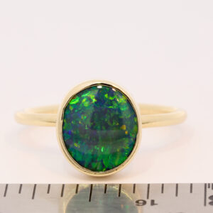 Yellow Gold Blue Green Yellow Solid Australian Black Opal Engagement Ring