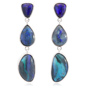 Sterling Silver Blue Green Purple Black Opal Earrings
