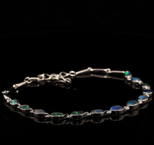 Sterling Silver Blue Green Purple Red Solid Australian Black Opal Bracelet
