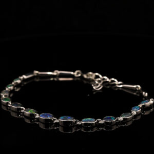 Sterling Silver Blue Green Purple Red Solid Australian Black Opal Bracelet