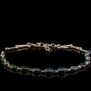 Sterling Silver Blue Green Purple Red Solid Australian Black Opal Bracelet
