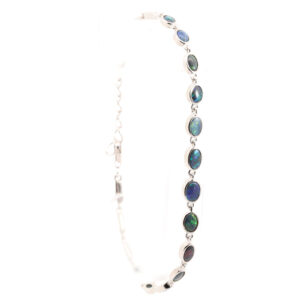 Sterling Silver Blue Green Purple Red Solid Australian Black Opal Bracelet