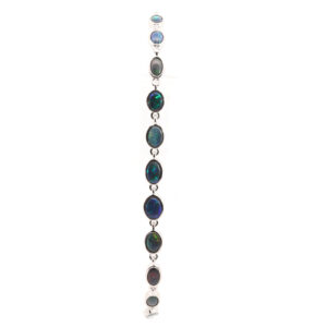 Sterling Silver Blue Green Purple Red Solid Australian Black Opal Bracelet