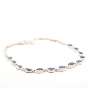 Sterling Silver Blue Green Purple Red Solid Australian Black Opal Bracelet