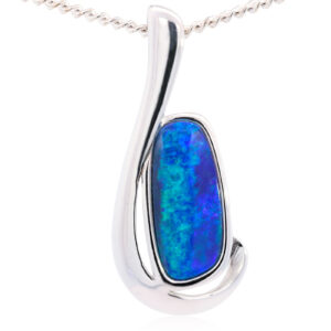 Sterling Silver Blue Green Purple Doublet Opal Pendant Necklace