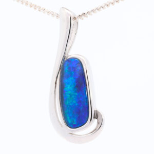 Sterling Silver Blue Green Purple Doublet Opal Pendant Necklace