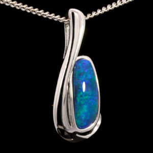 Sterling Silver Blue Green Purple Doublet Opal Pendant Necklace