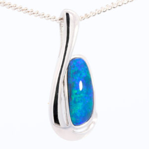 Sterling Silver Blue Green Purple Doublet Opal Pendant Necklace