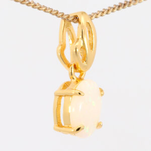 Gold Plated Sterling Silver Blue Green Yellow Orange Pink Solid Australian White Opal Pendant Necklace