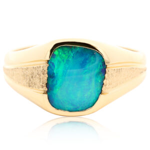 Custom Yellow Gold Blue Green Men's Opal ring