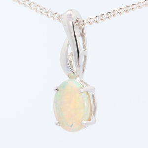 White Gold Blue Green Yellow Orange Solid Australian Crystal Opal Pendant Necklace