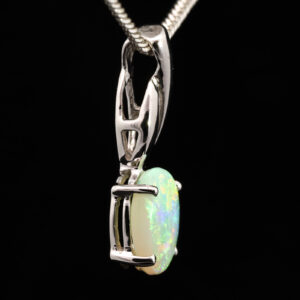White Gold Blue Green Yellow Orange Solid Australian Crystal Opal Pendant Necklace