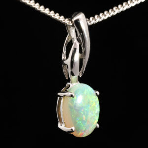 White Gold Blue Green Yellow Orange Solid Australian Crystal Opal Pendant Necklace