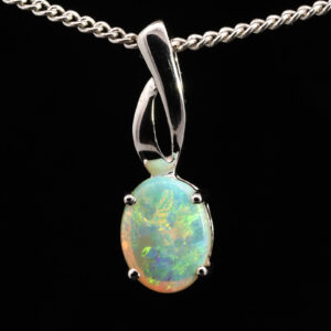 White Gold Blue Green Yellow Orange Solid Australian Crystal Opal Pendant Necklace