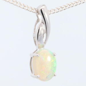 White Gold Blue Green Yellow Orange Solid Australian Crystal Opal Pendant Necklace