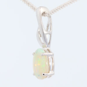 White Gold Blue Green Yellow Orange Solid Australian Crystal Opal Pendant Necklace