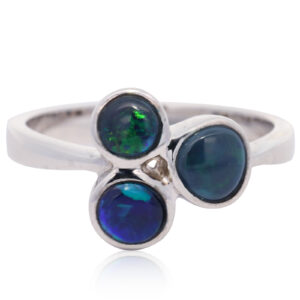Sterling Silver Blue Green Purple Solid Australian Black Opal Ring