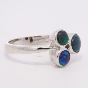 Sterling Silver Blue Green Purple Solid Australian Black Opal Ring