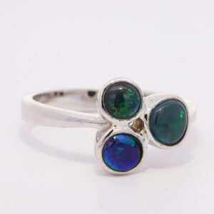 Sterling Silver Blue Green Purple Solid Australian Black Opal Ring