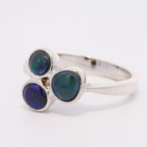 Sterling Silver Blue Green Purple Solid Australian Black Opal Ring