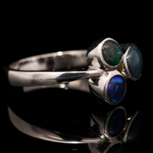 Sterling Silver Blue Green Purple Solid Australian Black Opal Ring