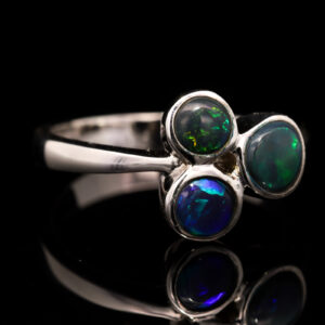 Sterling Silver Blue Green Purple Solid Australian Black Opal Ring