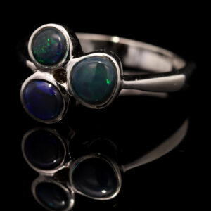 Sterling Silver Blue Green Purple Solid Australian Black Opal Ring
