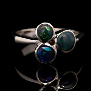 Sterling Silver Blue Green Purple Solid Australian Black Opal Ring